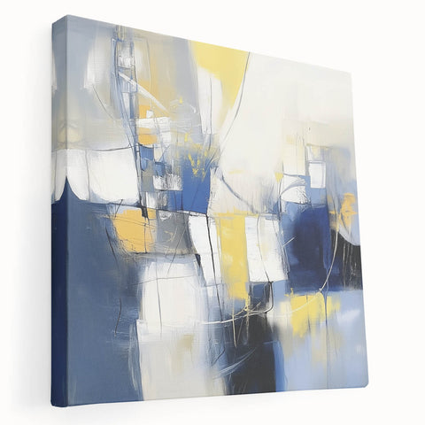 Colorful Abstract Wall Art – Navy, Yellow & White Geometric Canvas