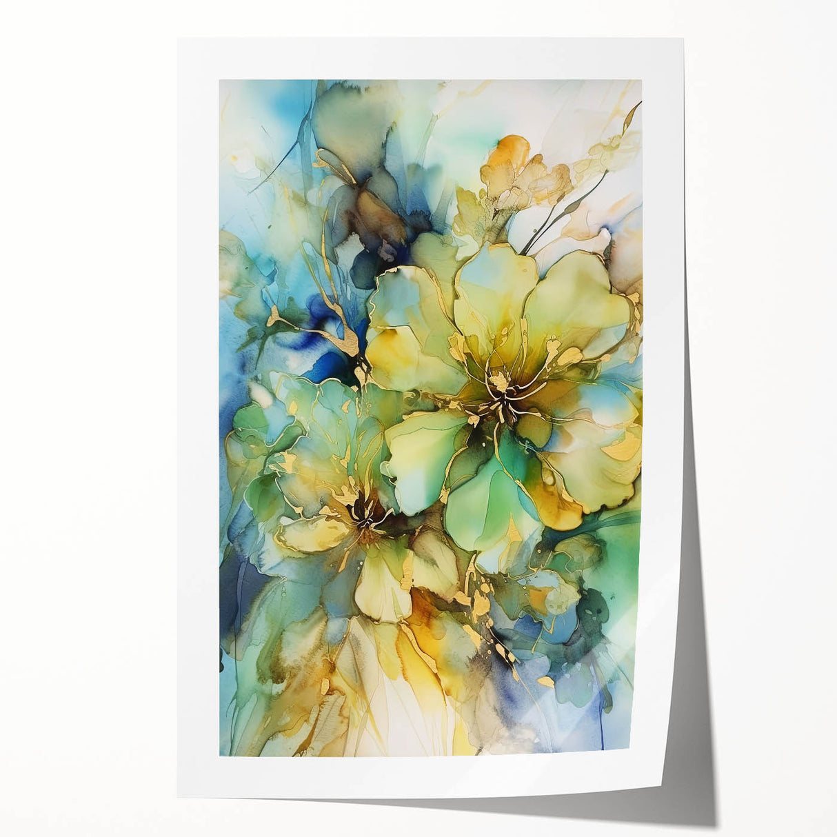 Abstract floral rolled print showcasing vibrant colors and intricate designs, ideal for home decor or art display, packaged securely in a protective tube.
