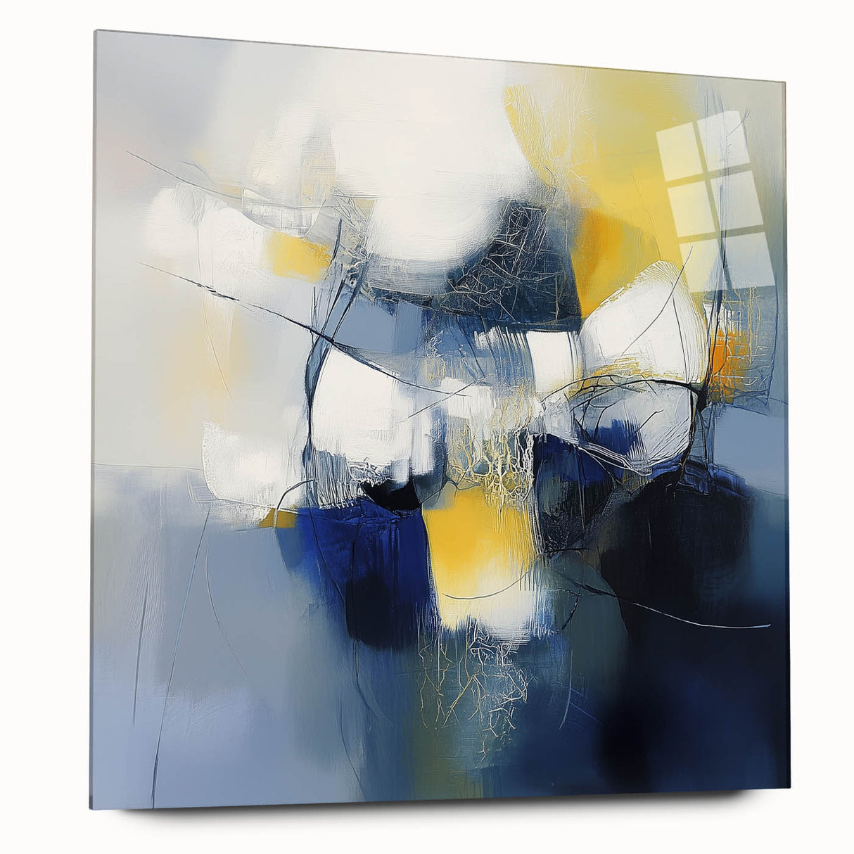 Abstract Art Prints – Bold Blue, Yellow & White Modern Composition