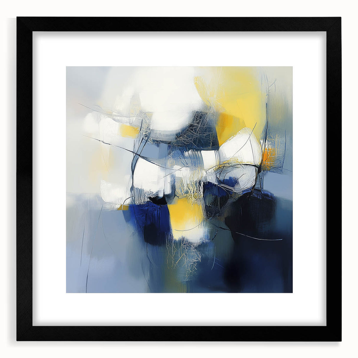 Abstract Art Prints – Bold Blue, Yellow & White Modern Composition
