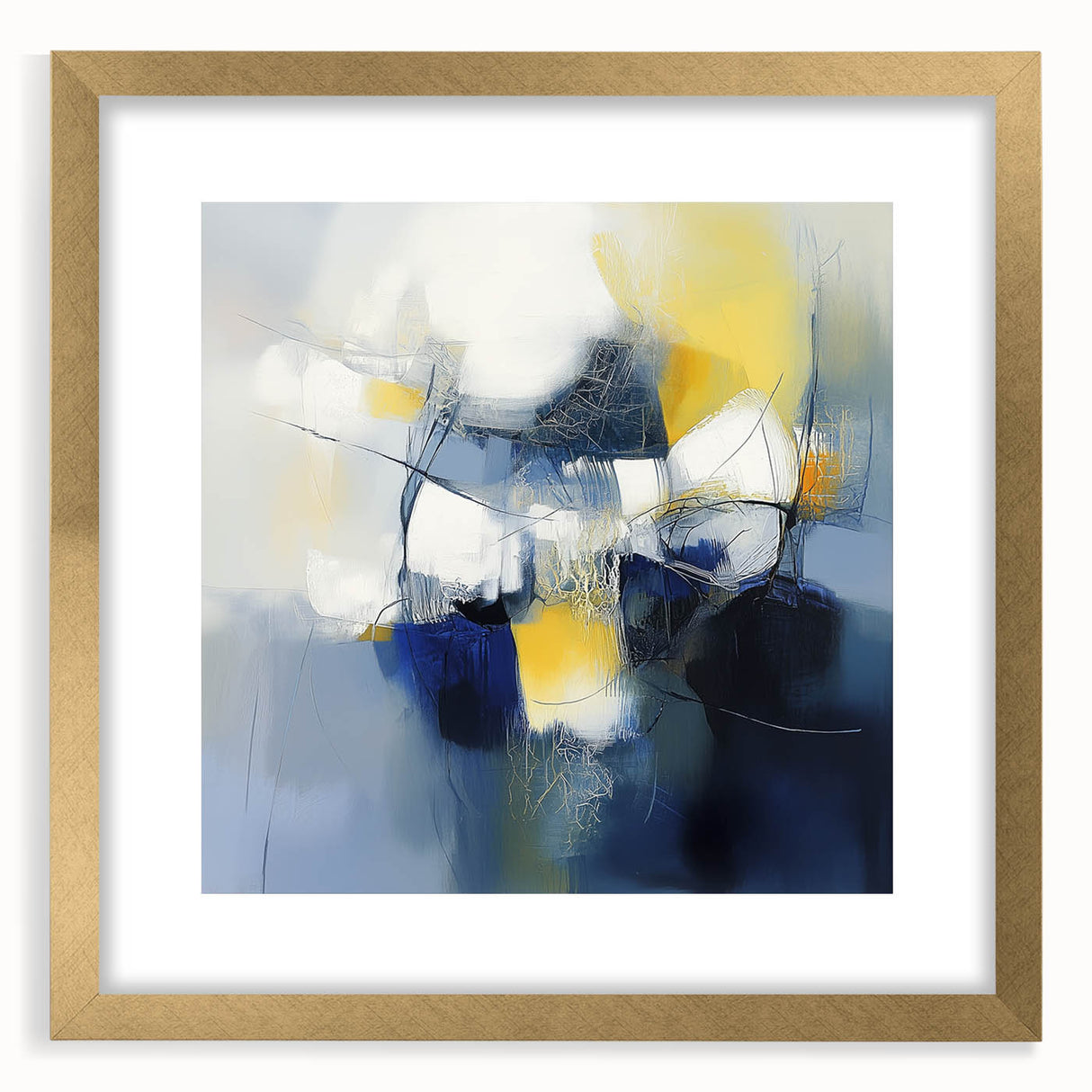 Abstract Art Prints – Bold Blue, Yellow & White Modern Composition