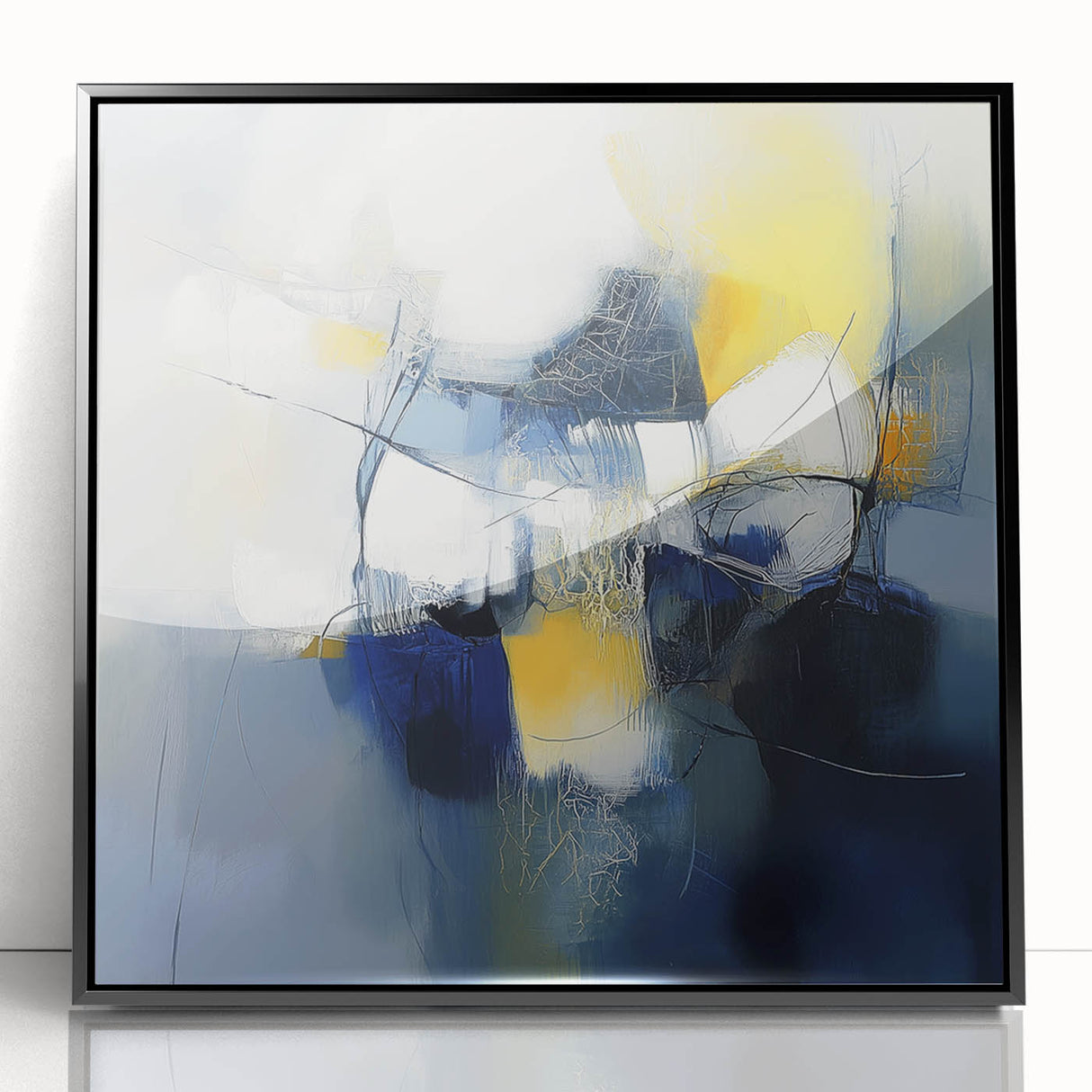 Abstract Art Prints – Bold Blue, Yellow & White Modern Composition