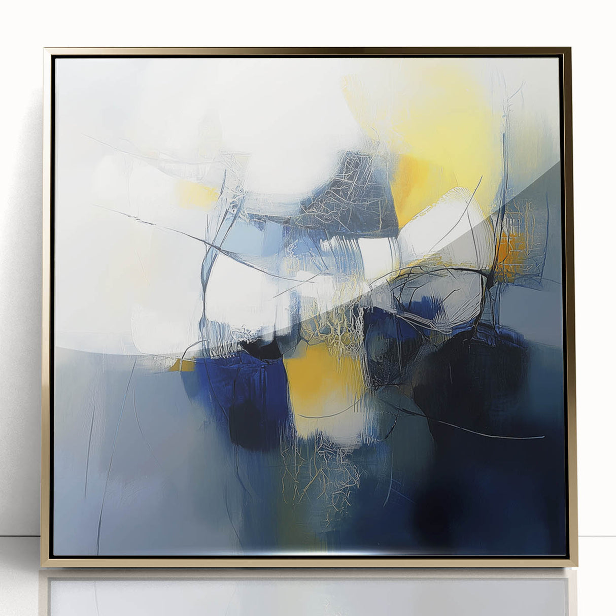Abstract Art Prints – Bold Blue, Yellow & White Modern Composition