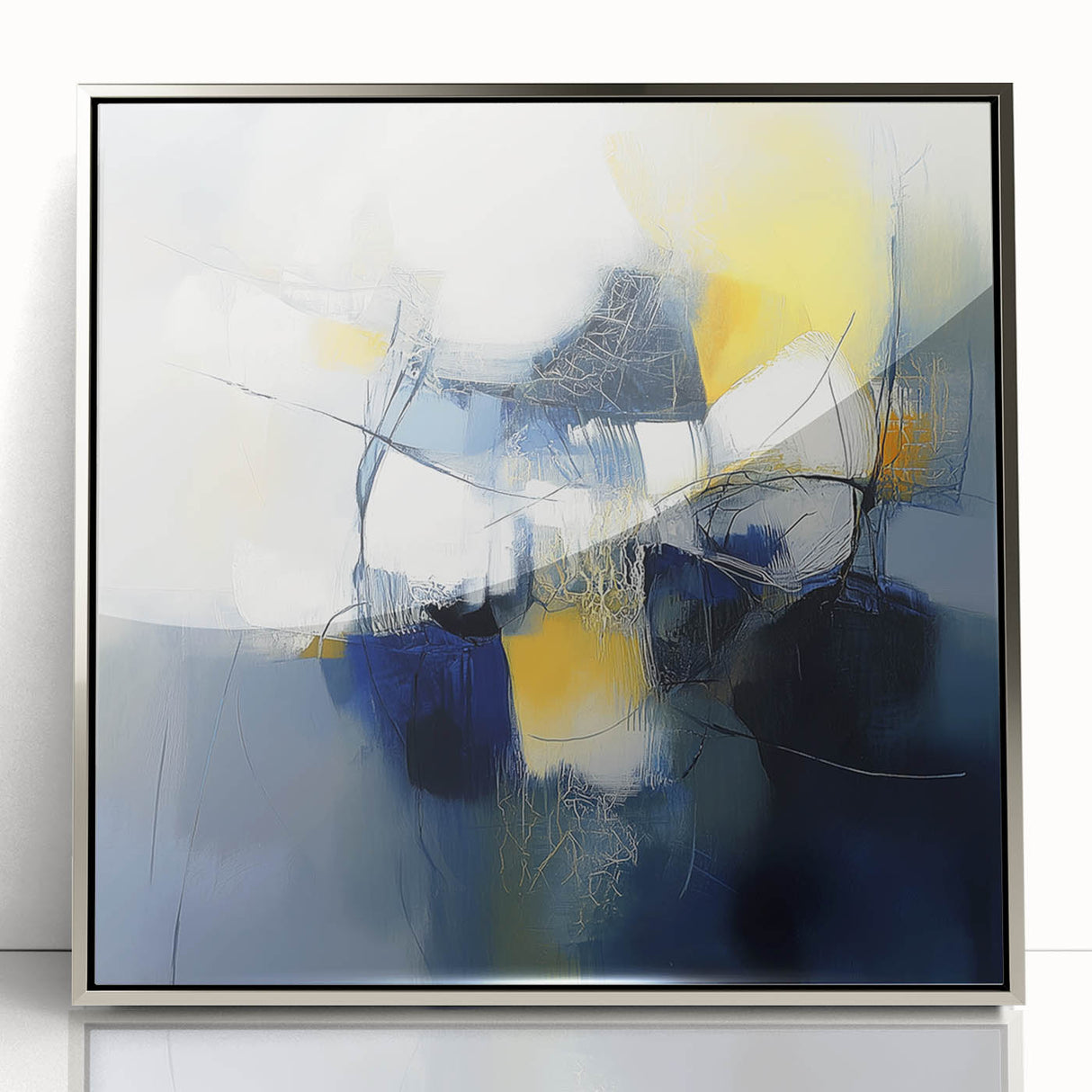 Abstract Art Prints – Bold Blue, Yellow & White Modern Composition