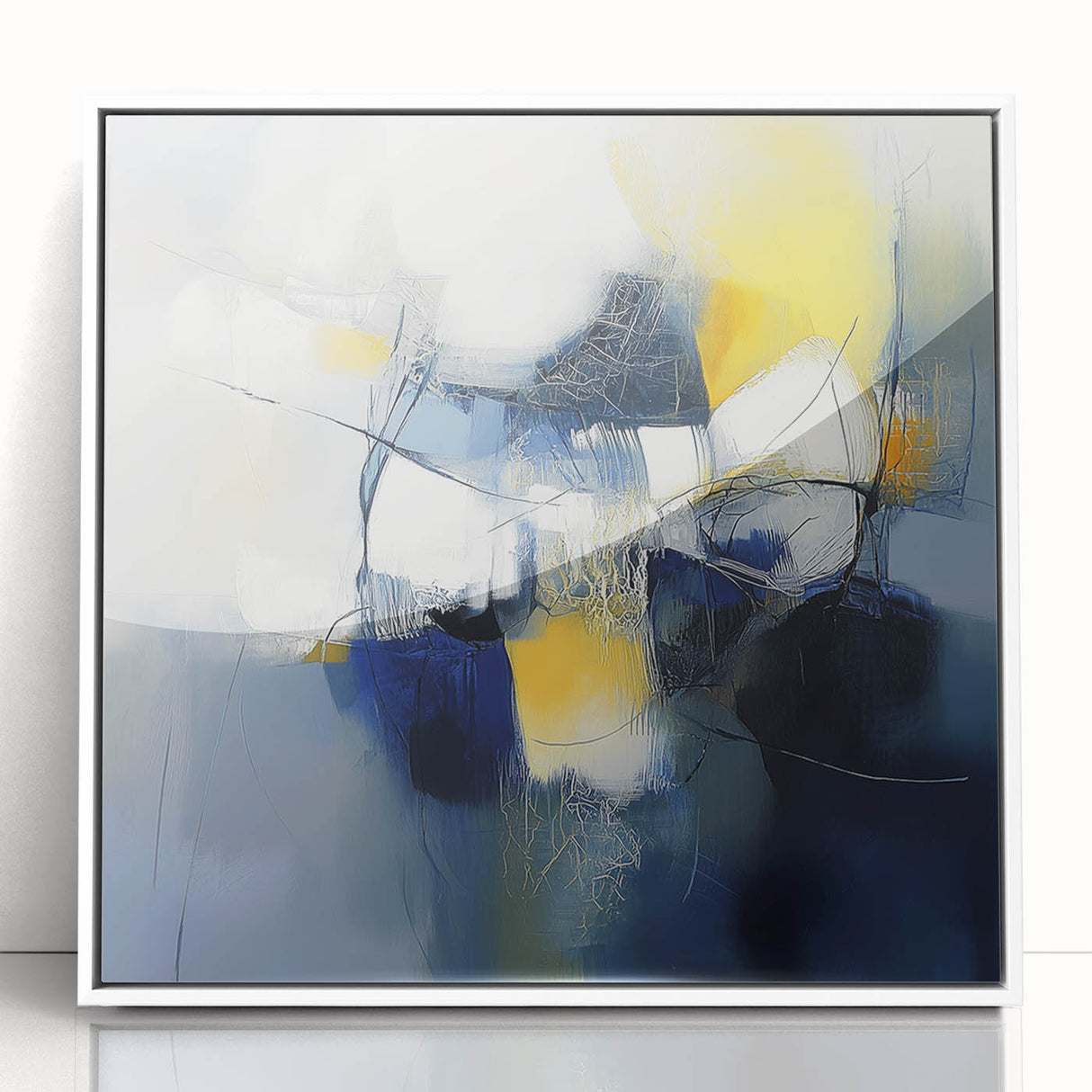 Abstract Art Prints – Bold Blue, Yellow & White Modern Composition