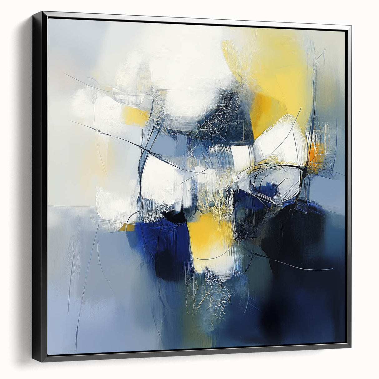 Abstract Art Prints – Bold Blue, Yellow & White Modern Composition
