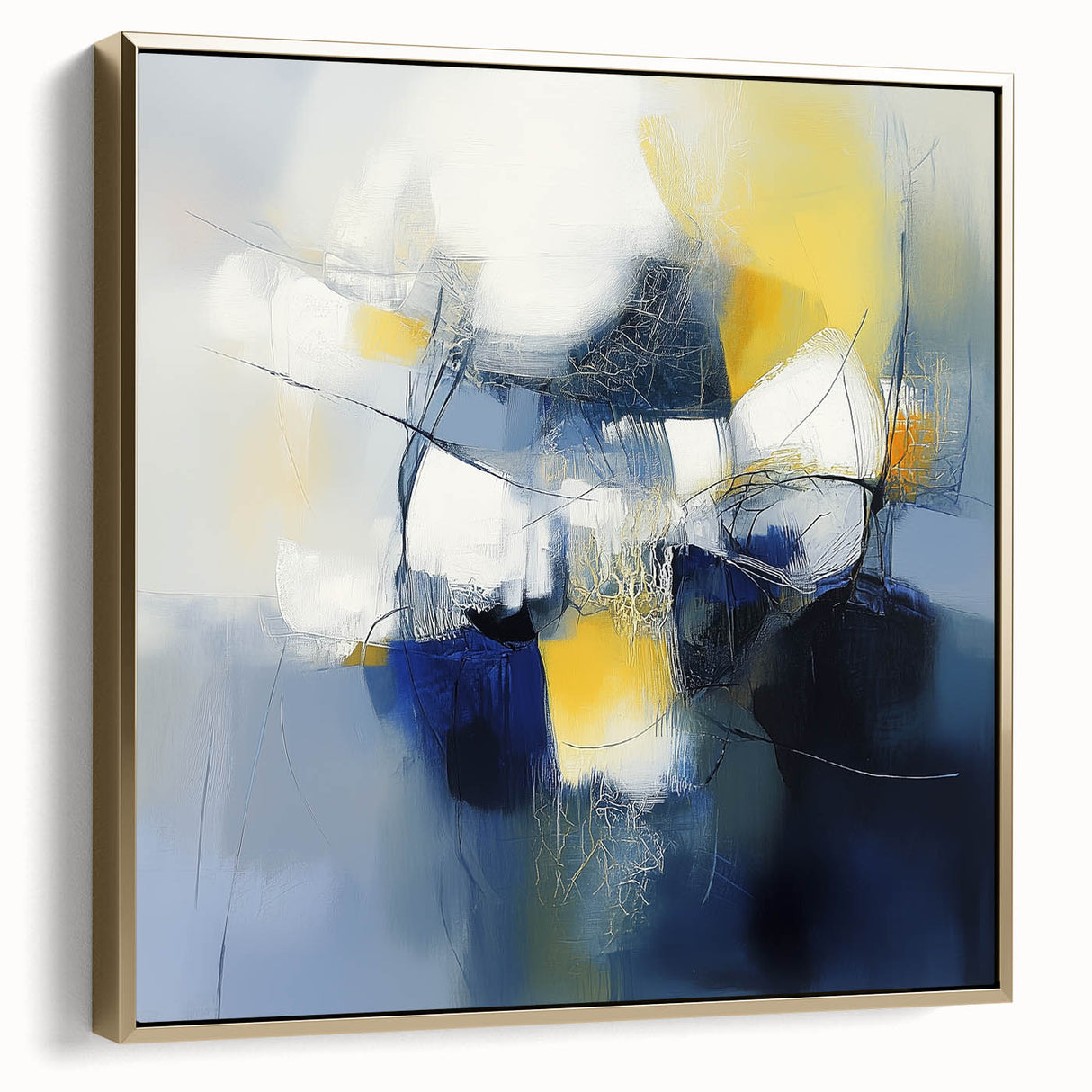 Abstract Art Prints – Bold Blue, Yellow & White Modern Composition