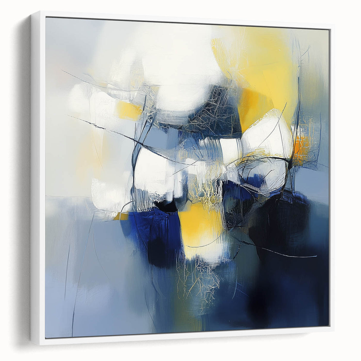 Abstract Art Prints – Bold Blue, Yellow & White Modern Composition