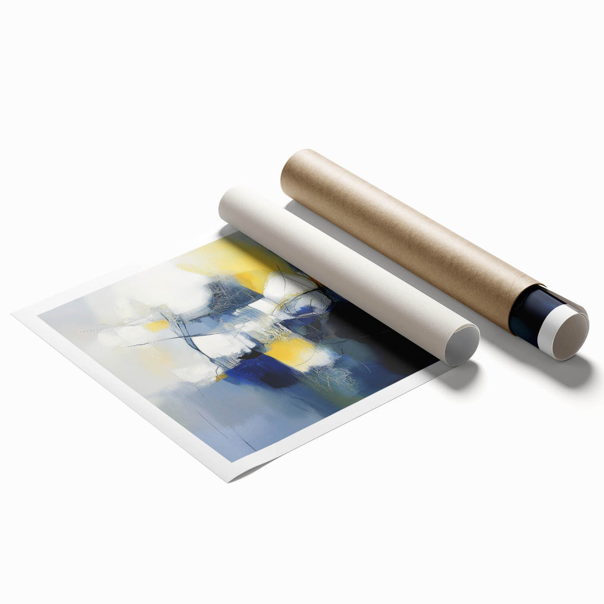 Abstract Art Prints – Bold Blue, Yellow & White Modern Composition