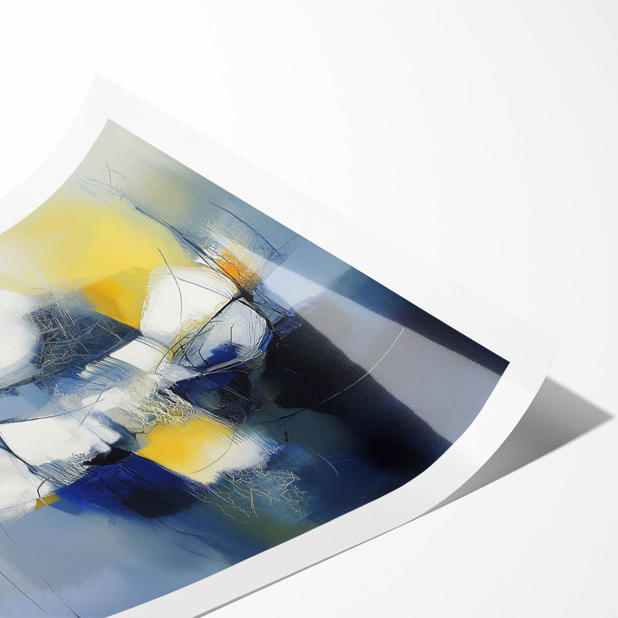 Abstract Art Prints – Bold Blue, Yellow & White Modern Composition