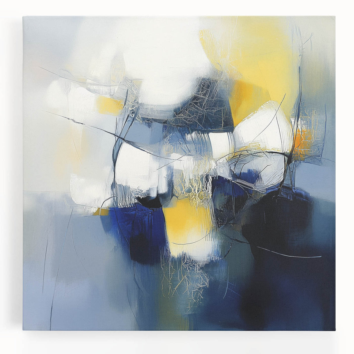 Abstract Art Prints – Bold Blue, Yellow & White Modern Composition