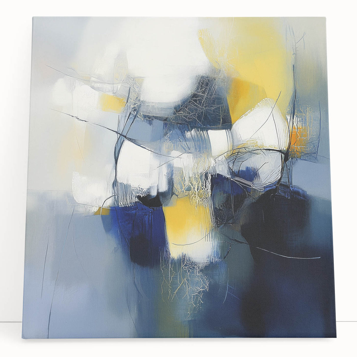 Abstract Art Prints – Bold Blue, Yellow & White Modern Composition