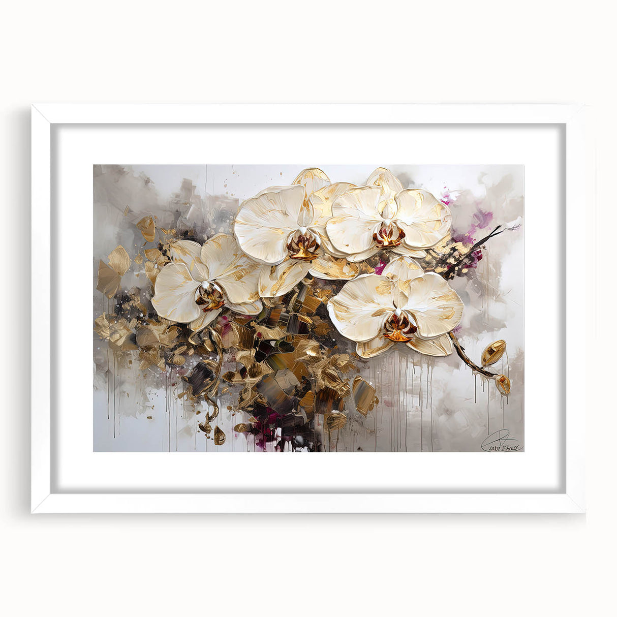 Abstract floral art frame with a white mat, showcasing vibrant colors and intricate designs, perfect for home decor or gallery display.