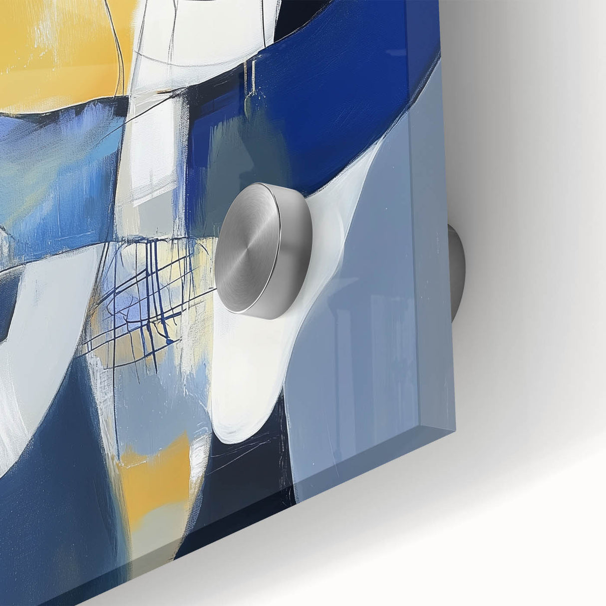 Modern Abstract Wall Art – Blue, Yellow & White Geometric Shapes
