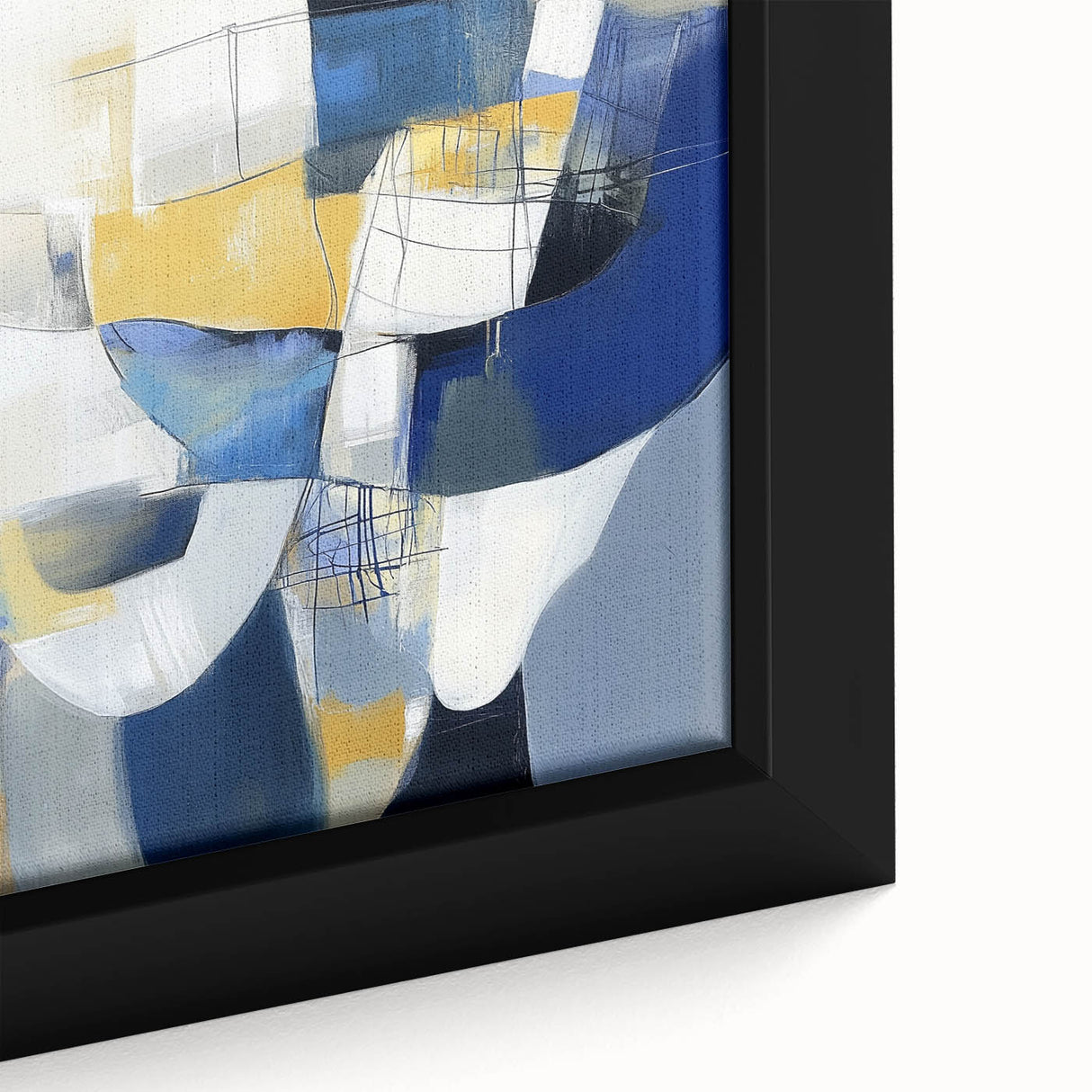 Modern Abstract Wall Art – Blue, Yellow & White Geometric Shapes