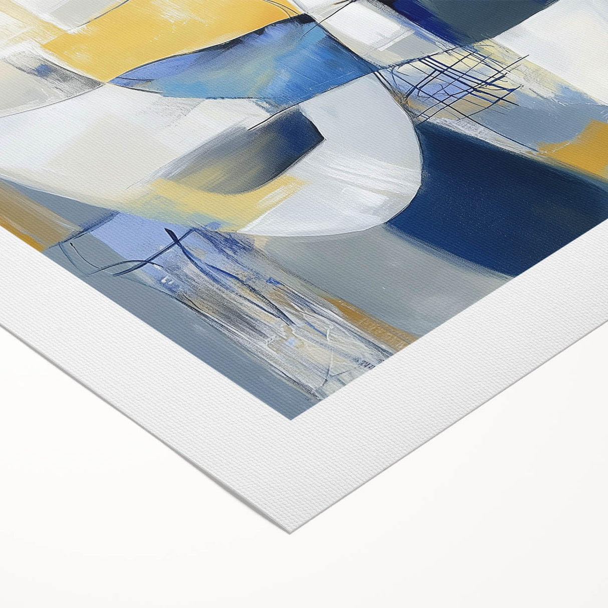 Modern Abstract Wall Art – Blue, Yellow & White Geometric Shapes