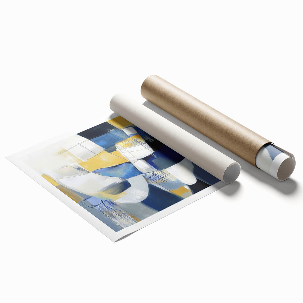 Modern Abstract Wall Art – Blue, Yellow & White Geometric Shapes