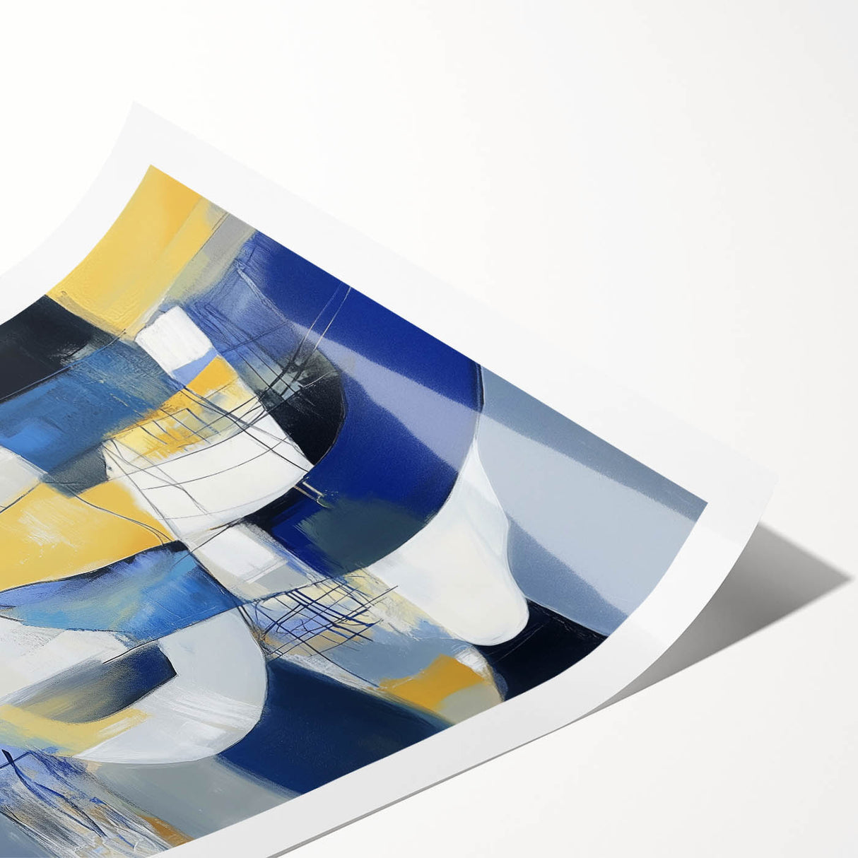 Modern Abstract Wall Art – Blue, Yellow & White Geometric Shapes