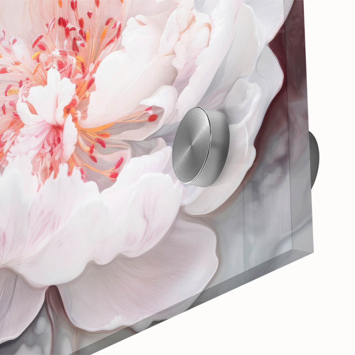 Close-up of vibrant abstract floral design on acrylic glass, showcasing intricate colors and textures, perfect for modern home decor or artistic display.