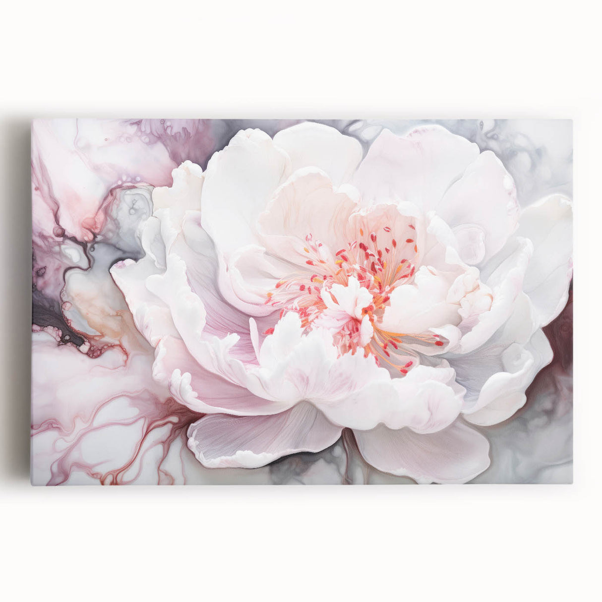 Abstract floral design on a stretched canvas, showcasing vibrant colors and intricate patterns, ideal for modern home decor and artistic interior styling. Perfect for adding a touch of elegance and creativity to any room.