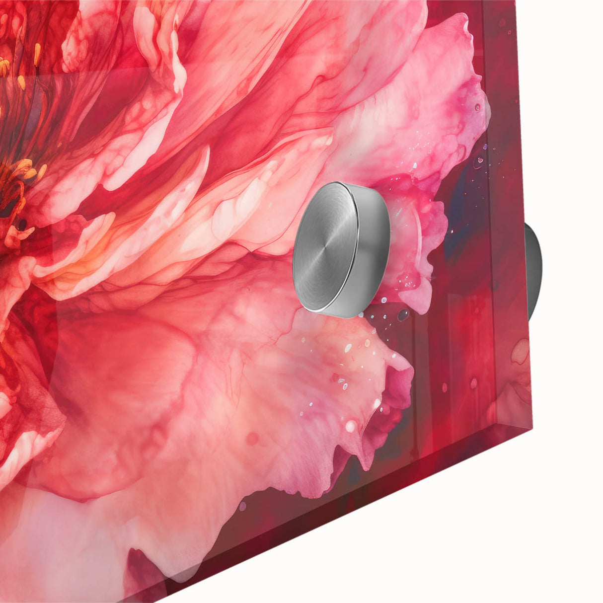 Abstract floral design in vibrant colors on acrylic glass, showcasing intricate details and textures, ideal for modern home decor and artistic displays.