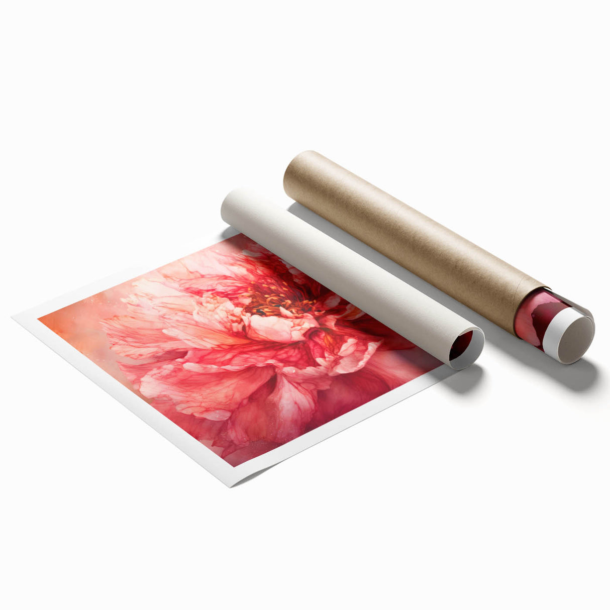 Vibrant abstract floral artwork on rolled canvas, showcasing intricate designs in rich colors of blue, pink, and yellow, perfect for modern home decor.