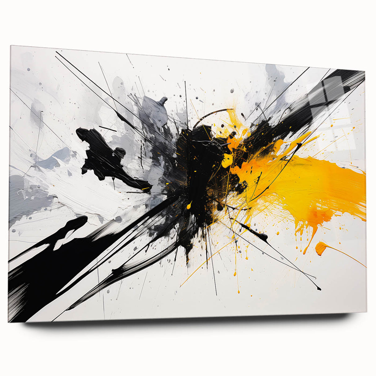 Modern Black - Gray and Yellow Abstract Bedroom Wall Art