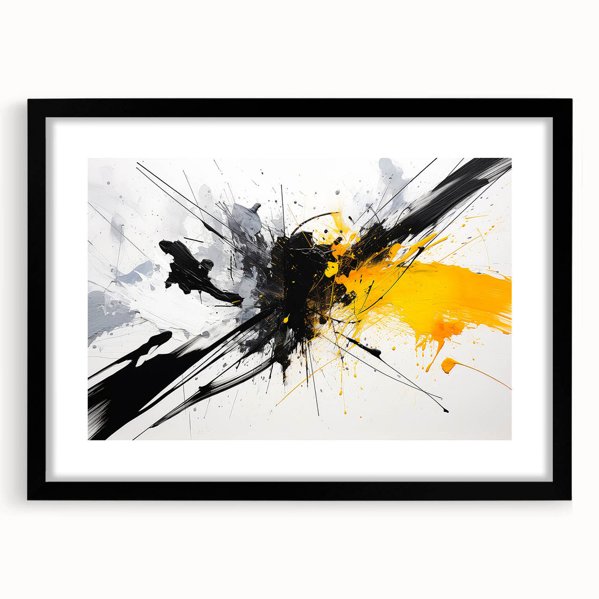 Modern Black - Gray and Yellow Abstract Bedroom Wall Art