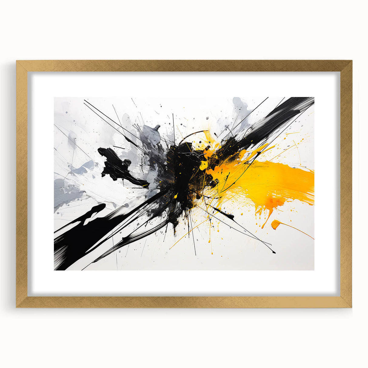 Modern Black - Gray and Yellow Abstract Bedroom Wall Art