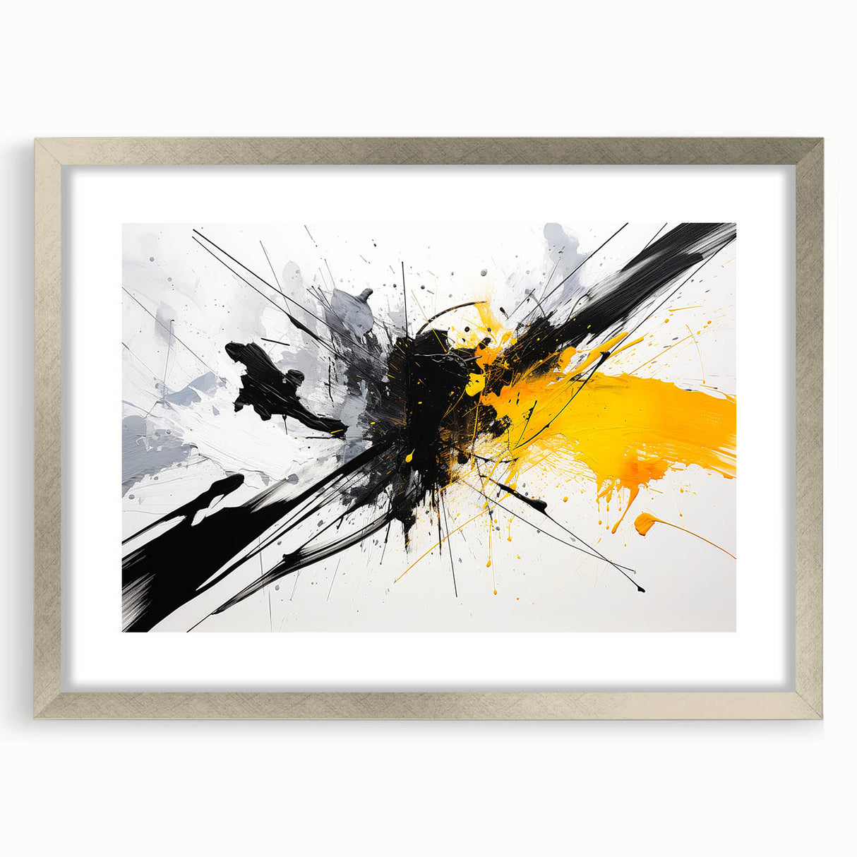 Modern Black - Gray and Yellow Abstract Bedroom Wall Art