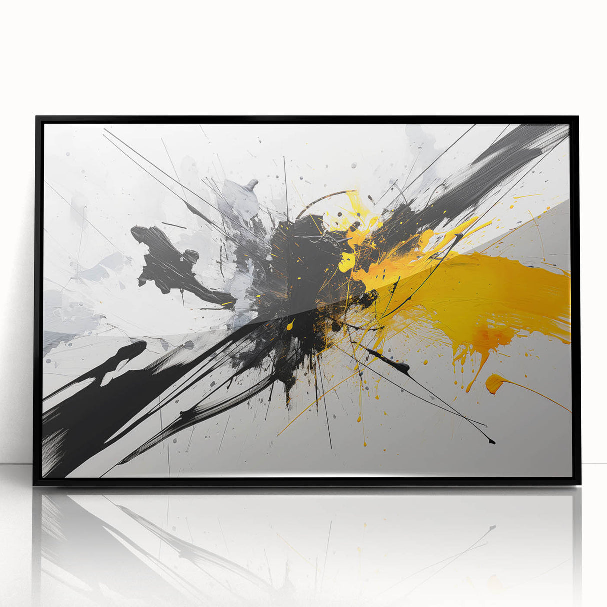 Modern Black - Gray and Yellow Abstract Bedroom Wall Art