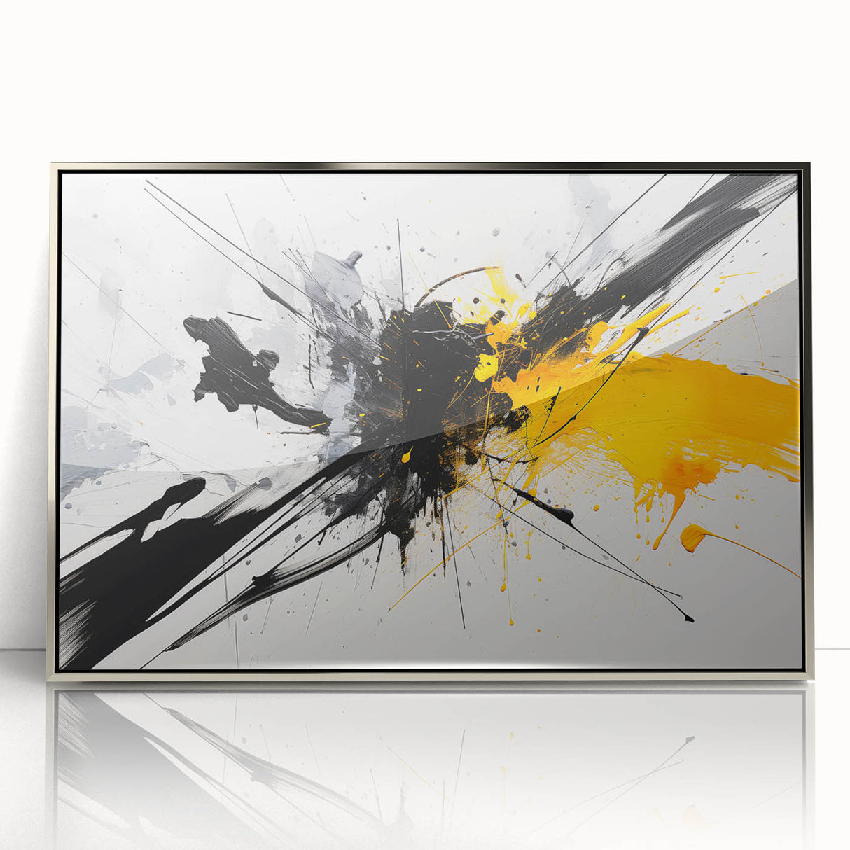 Modern Black - Gray and Yellow Abstract Bedroom Wall Art