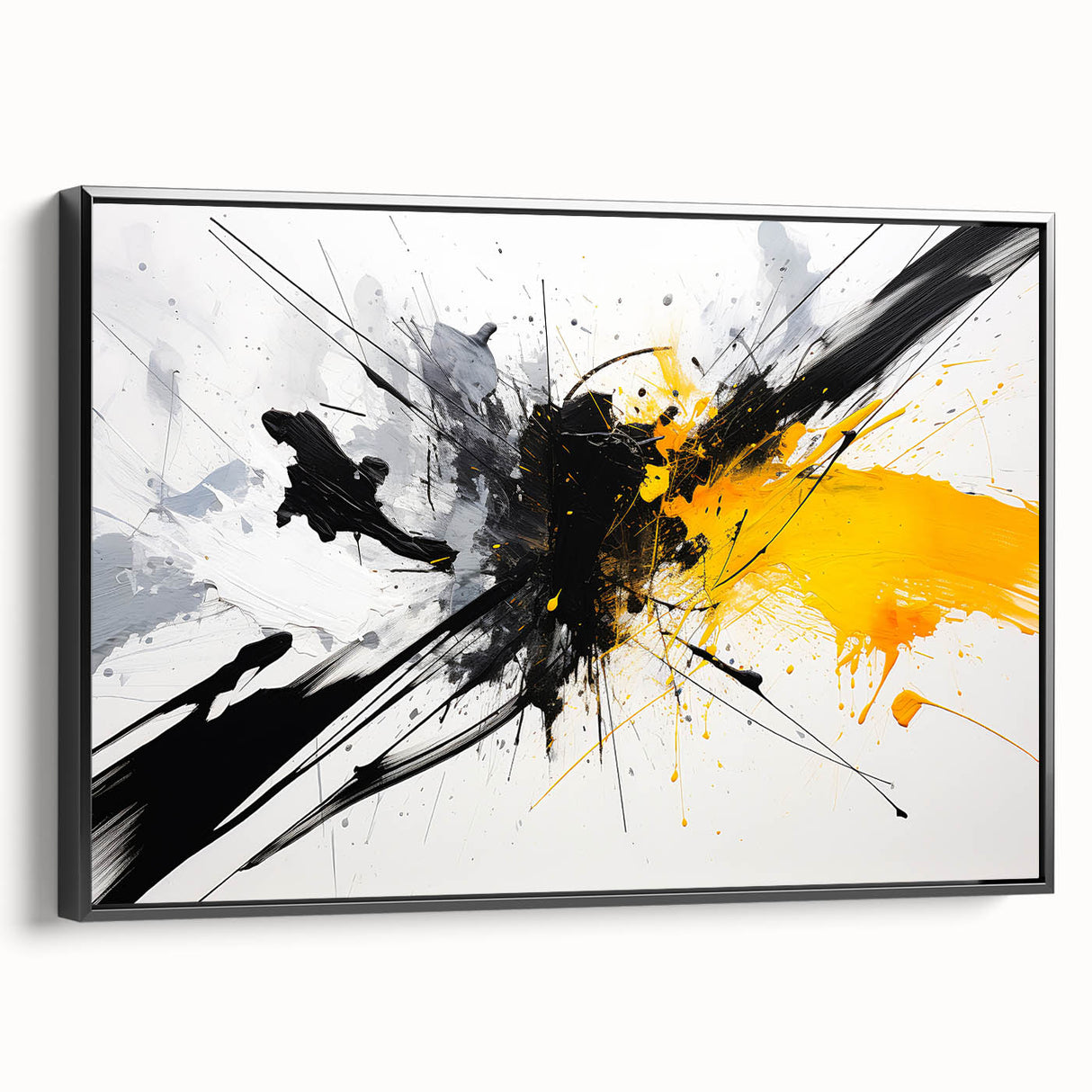 Modern Black - Gray and Yellow Abstract Bedroom Wall Art