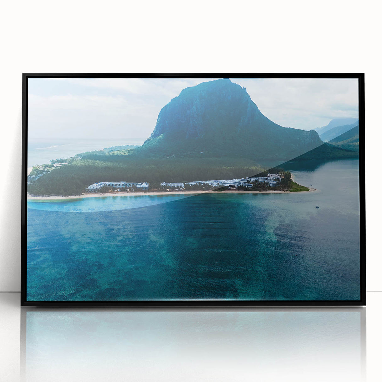 Large abstract wall art depicting a Mauritian landscape in muted earth tones on a framed acrylic.