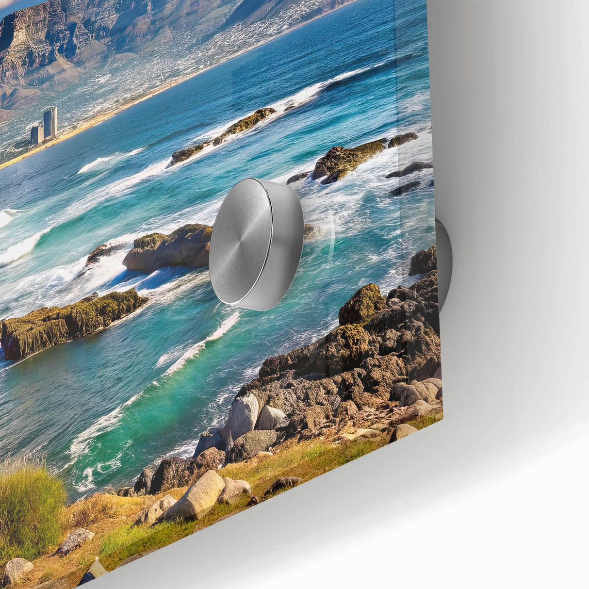 Large abstract wall art featuring South African scenery in muted earth tones on acrylic glass.