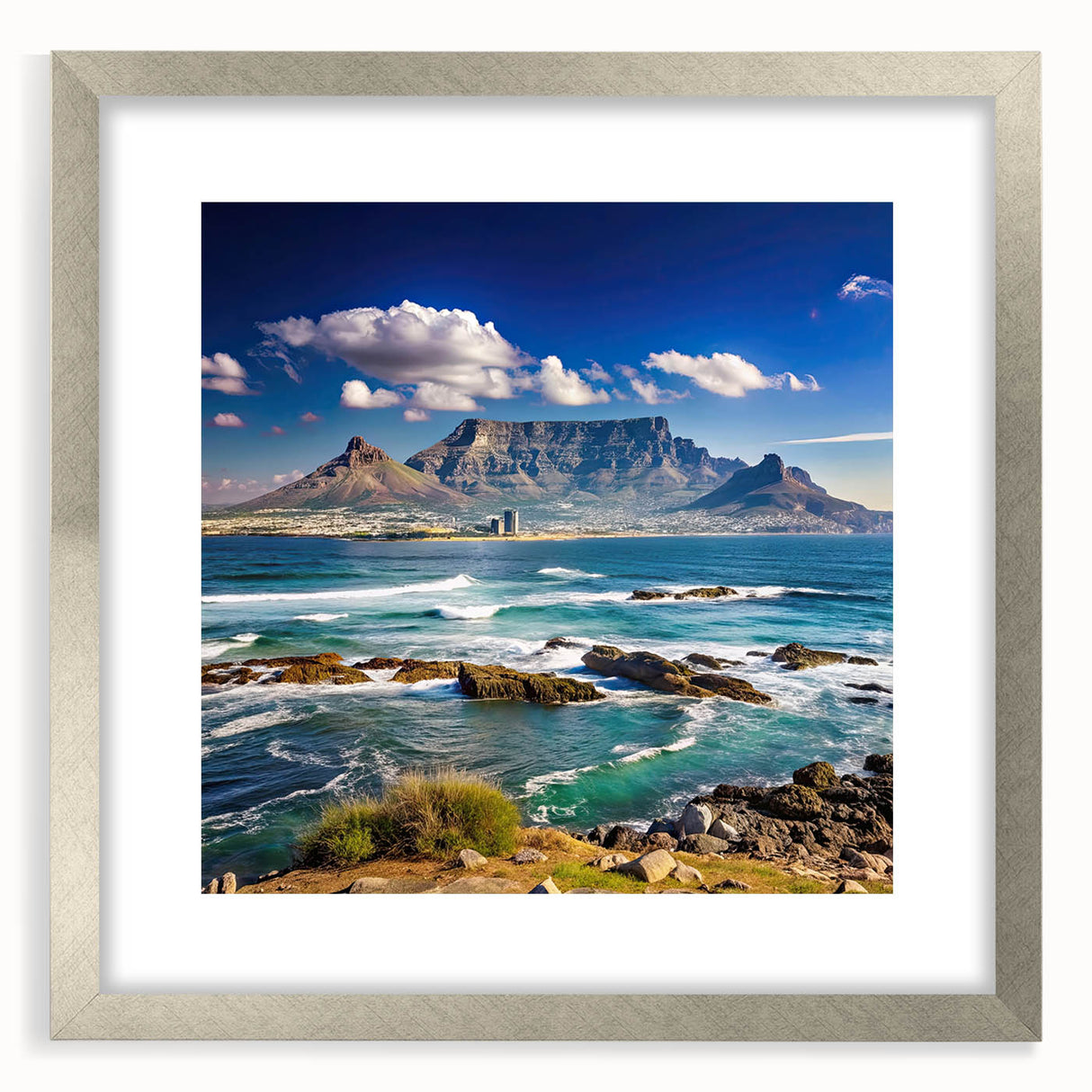 Textured abstract art print of a South African scenery in muted earth tones on a framed canvas, ideal for bedroom art.