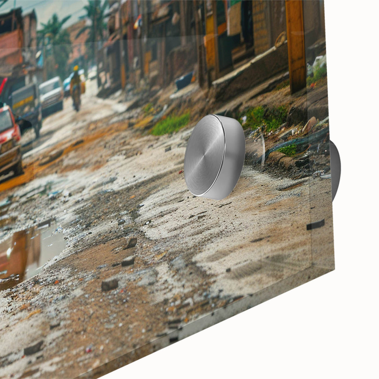 Large abstract wall art of Tanzania scenery in muted earth tones on acrylic glass, suitable for dining room decor.