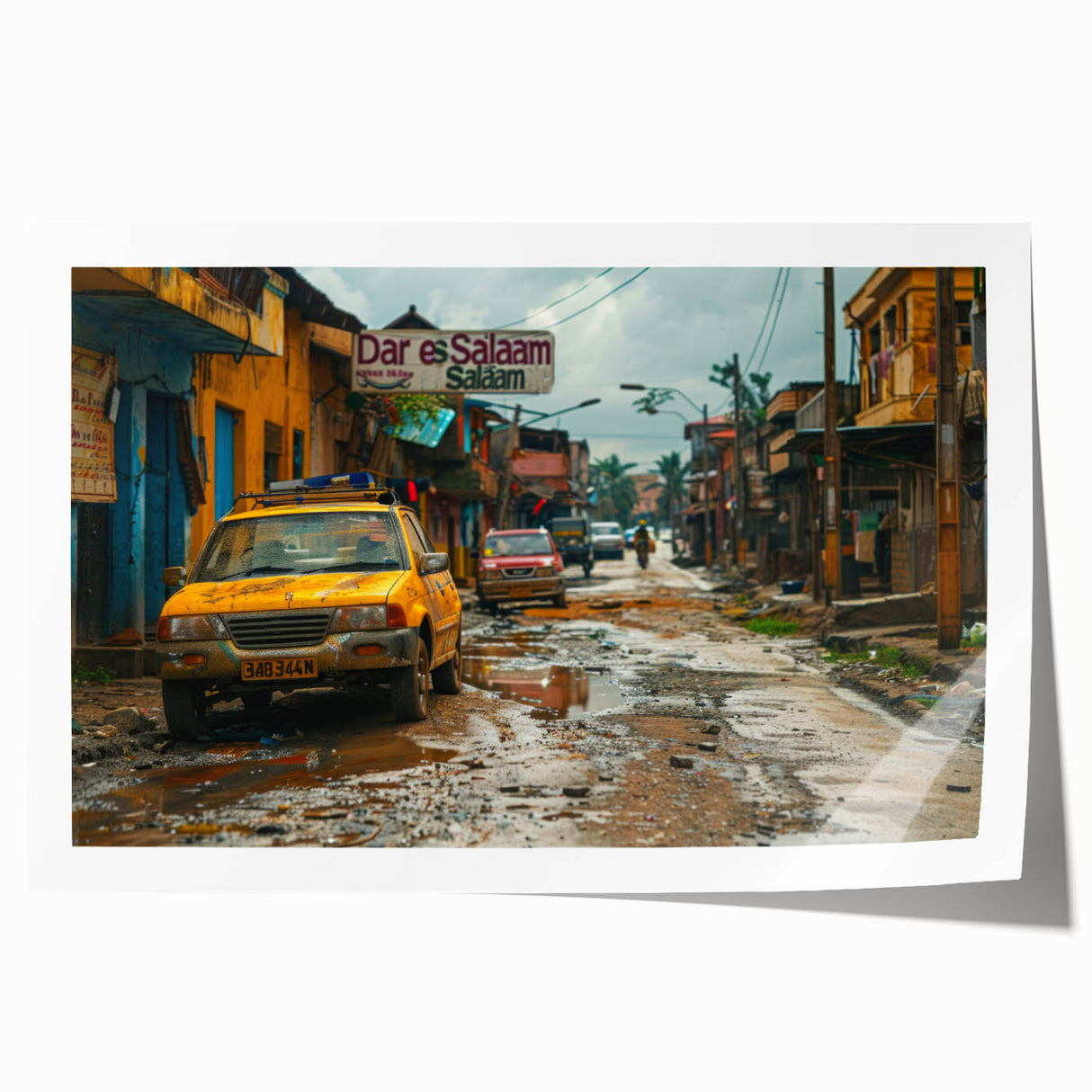 Rolled print of Tanzanian scenery with vibrant green and earth tones, ideal for art wall dining room.