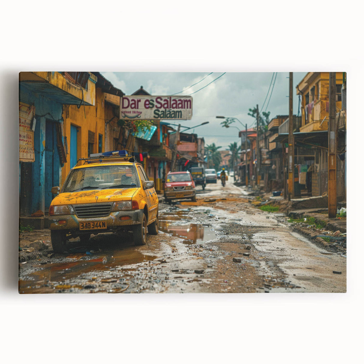 Black and white canvas print of an African savannah scene, ideal for kitchen wall art or bedroom ambiance.