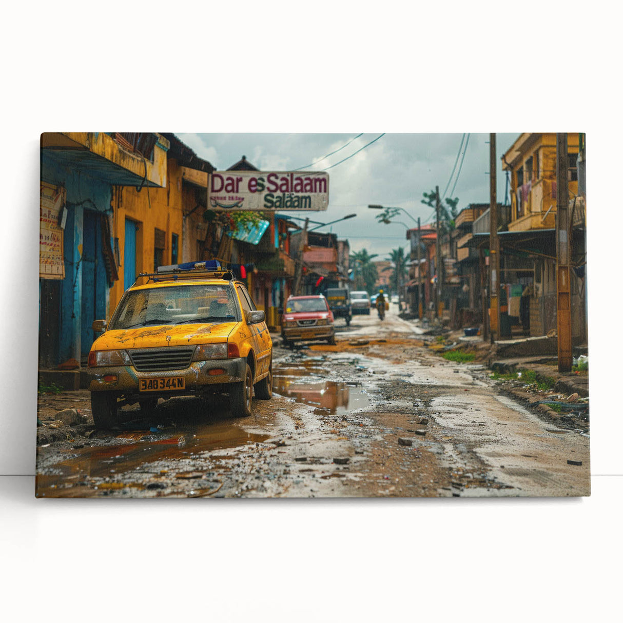 Large black and white canvas print of African scenery, ideal for kitchen wall art.