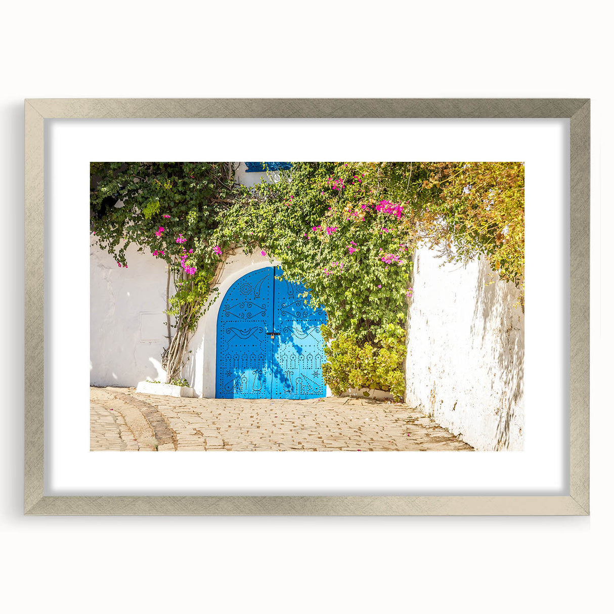 Textured abstract art print depicting a Tunisian landscape in earthy tones on a framed canvas, suitable for bedroom decor.