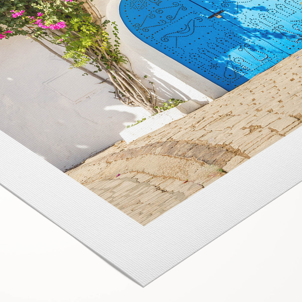 Art deco poster featuring a Tunisian landscape in muted earth tones on rolled canvas, ideal for dining room wall art.