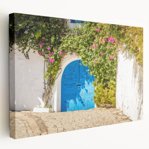 Large canvas print depicting a Tunisian landscape in muted earth tones, ideal for kitchen wall art.