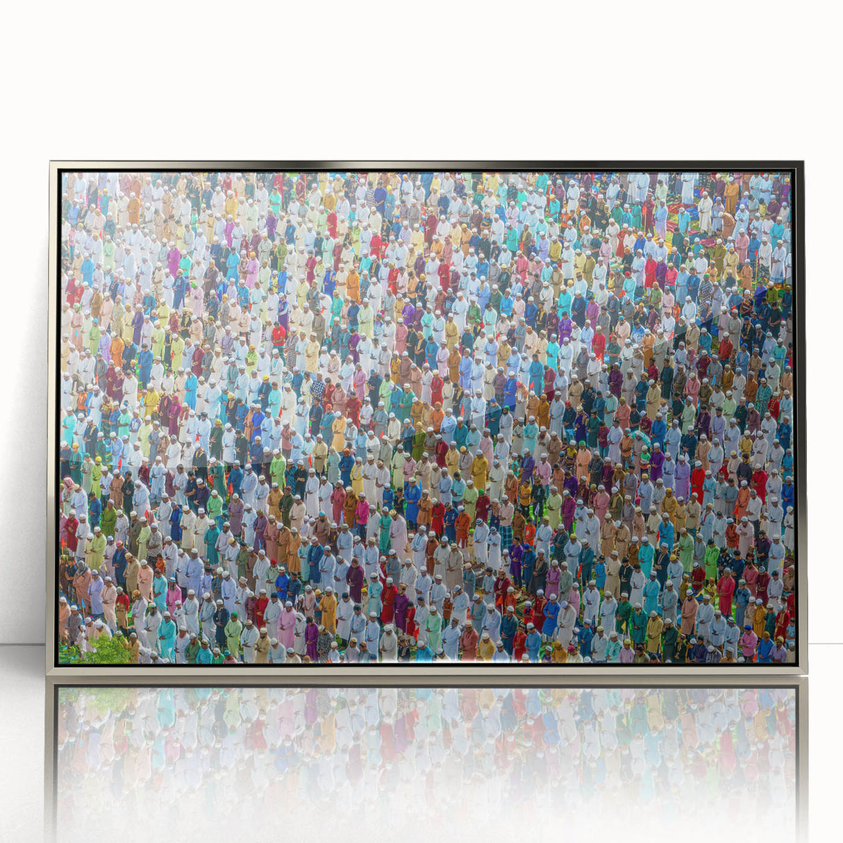 Mid-century modernist art depicting a serene Bangladesh landscape in acrylic, framed in silver, ideal for nursery wall art.