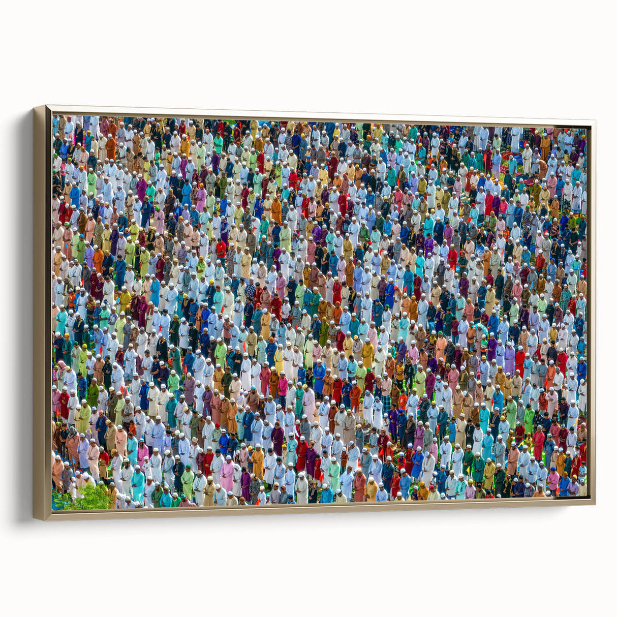 Framed canvas featuring a vintage-style landscape painting of a tranquil Bangladesh scenery in muted gold and black tones.