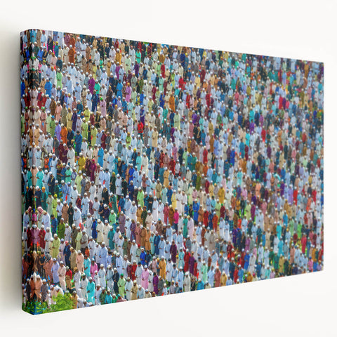 Large canvas print depicting a tranquil Bangladesh riverside scene in soft green and blue tones.