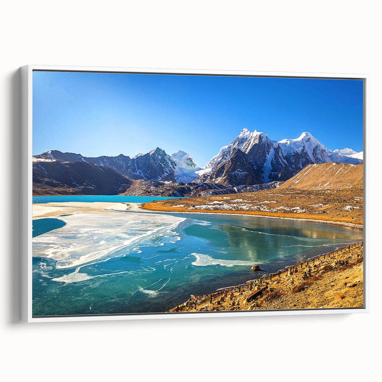 Vintage poster art of an Indian landscape in vibrant colors on a framed canvas, ideal for living room decor.