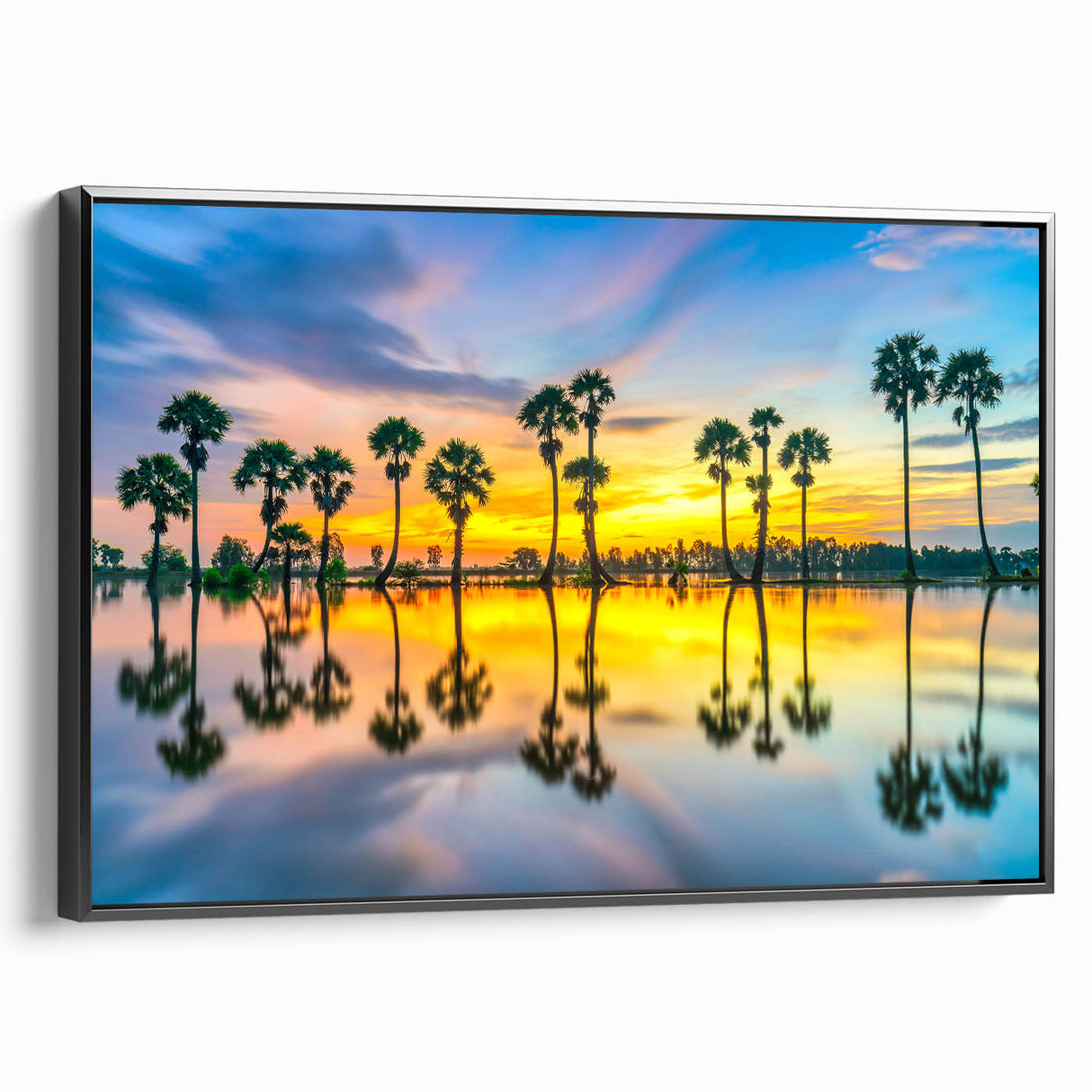 Black and white landscape art painting of a Thai scenery on framed canvas, ideal for bedroom wall decor.