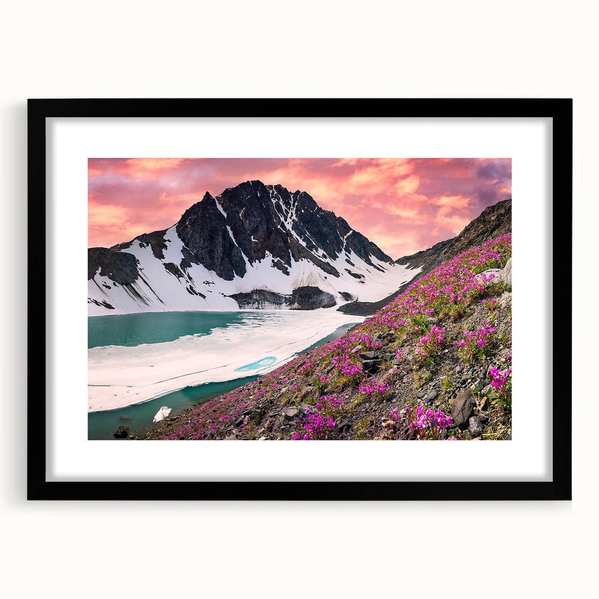 Abstract art print featuring a textured, colorful depiction of the Yukon scenery on an extra-large framed canvas.