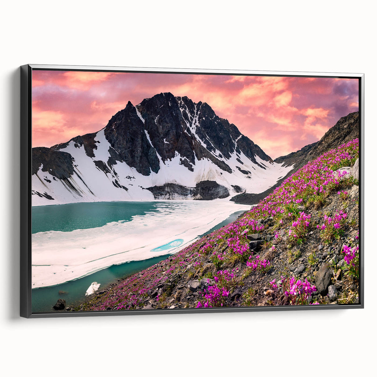 Black and white framed canvas of a Yukon landscape, ideal for bedroom wall art.